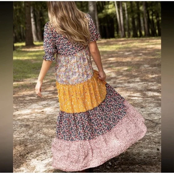 Natural Life Womens Collette Tiered Boho Maxi Dress Size L Cottagecore Prairie - Picture 2 of 12